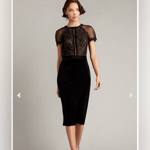 Tadashi Shoji black velvet and lace cocktail dress size 16